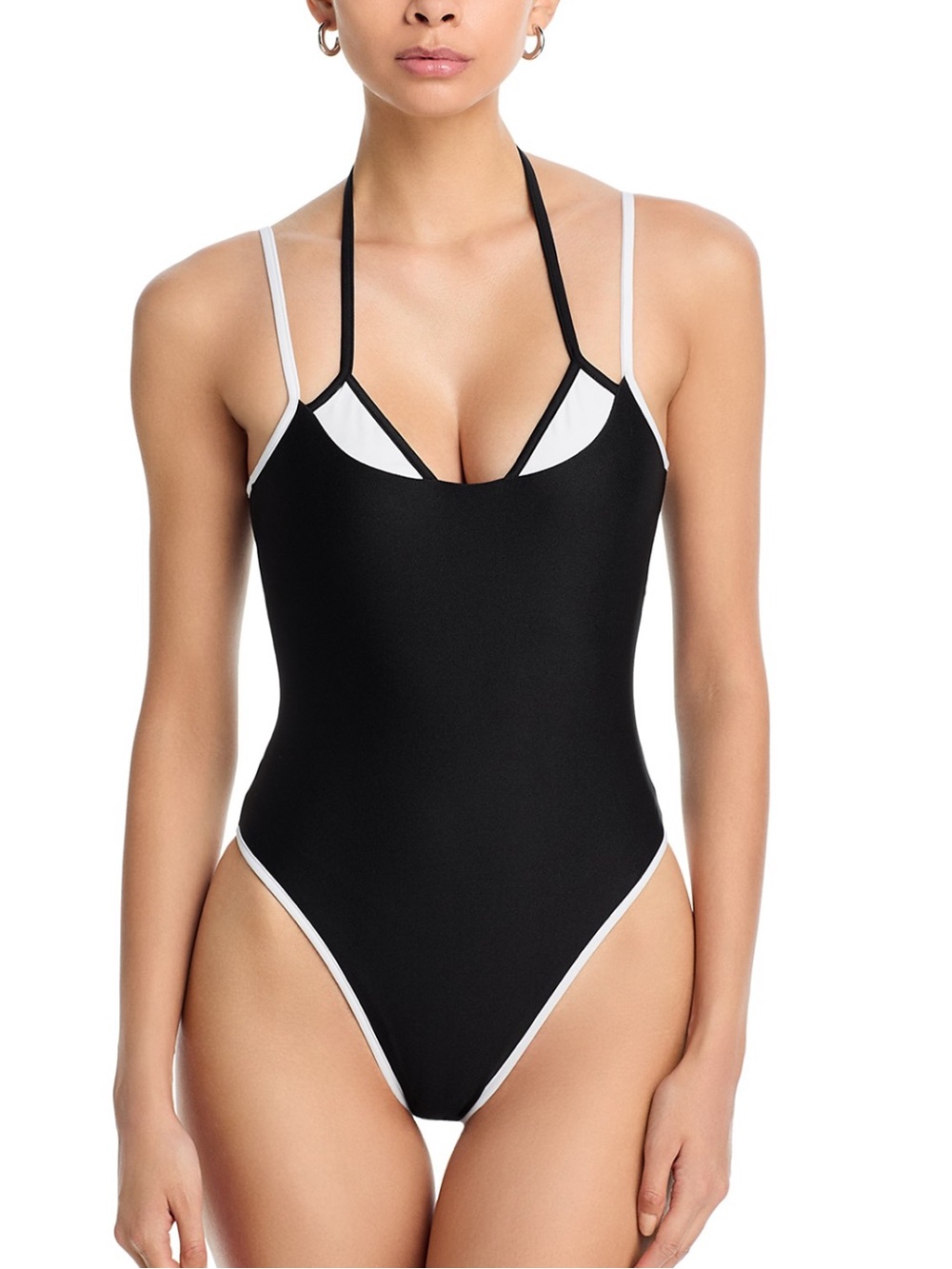 Aqua Swim Layered Black & White Contrast One-Piece Swimsuit Exclusive 🆕